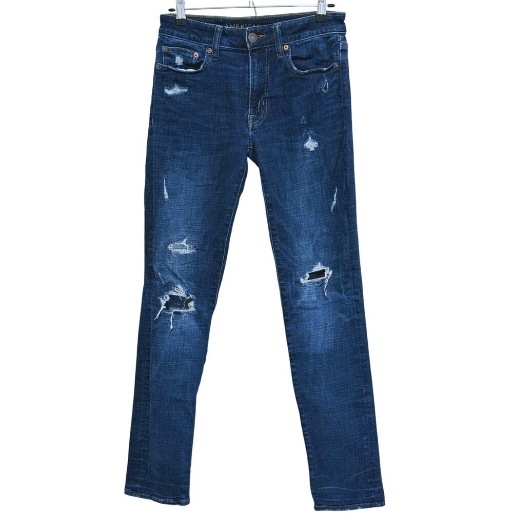 American Eagle Mens Distressed Flex Slim Jeans 30x32 Dark Wash Skater Grunge